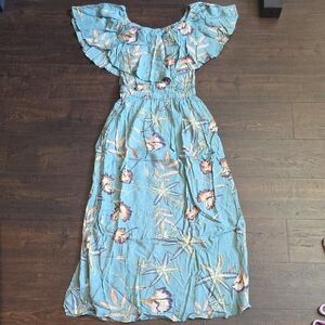 Roxy Floral Maxi Dress with Ruffle Neckline